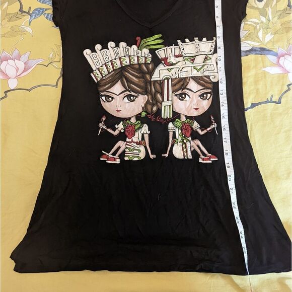 ay guey v neck black stretch t Mayan princess design nwt - Picture 3 of 4